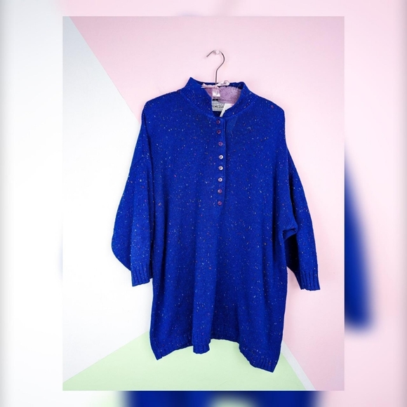 Vintage 80's Venezia Original Sportswear Blue Speckled Wool Blend Sweater - Picture 5 of 5